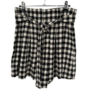 Zara Black & White Check Linen Blend Paper Bag Tie Waist Shorts Medium NWT